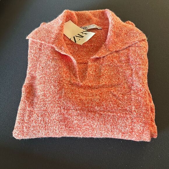 ZARA Orange V Neck Sweater - Picture 1 of 6